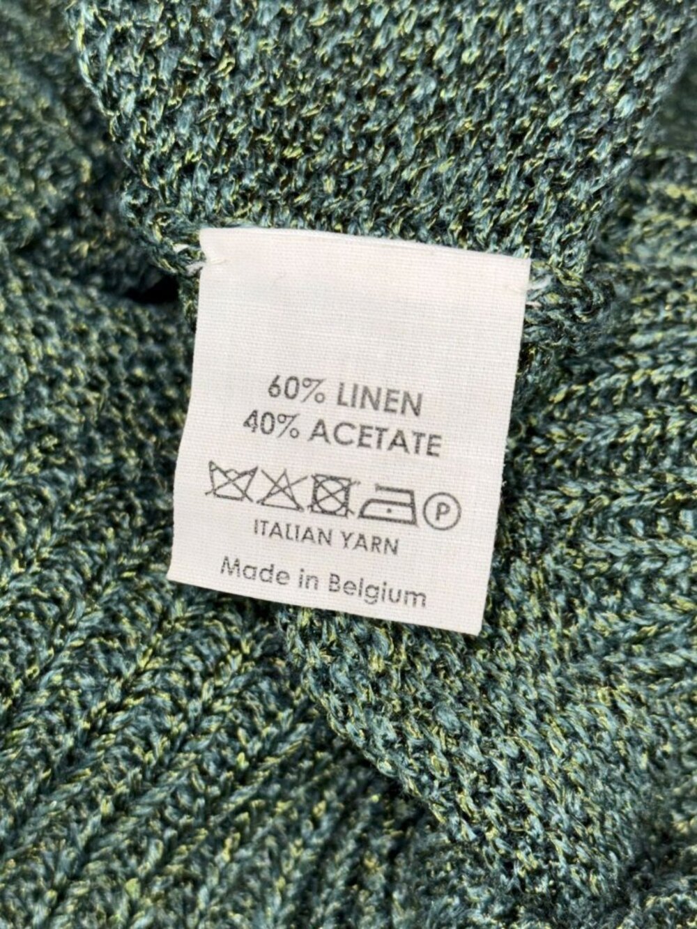 DRIES VAN NOTEN Green Linen Blend Short Sleeve Open Weave Knit Sweater Sz Medium - Picture 5 of 5